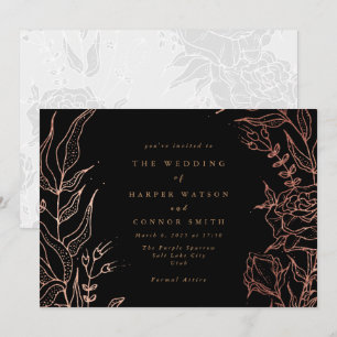 Convite Casamento Floral Simples de Cobre Dourado