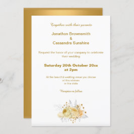 CONVITE CASAMENTO FLORAL SIMPLES E DOURADO ELEGANTE