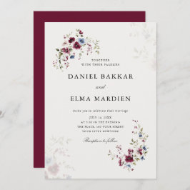 Convite Casamento Floral Simples e Moderno Burgundy Boho