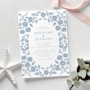 Convite Casamento Floral Simples Folk Branco Dusty Blue