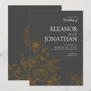 Convite Casamento Floral Simples Minimalista Elegante