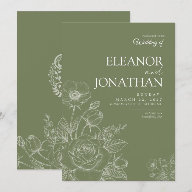 Convite Casamento Floral Simples Minimalista Sofisticado (Frente/Verso)
