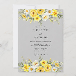 Convite Casamento Floral Sofisticado Amarelo