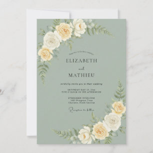 Convite Casamento Floral Sofisticado em Verde Salvia
