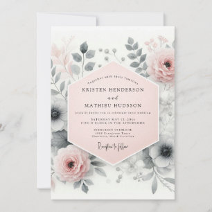 Convite Casamento Floral Sofisticado Rosa Bege