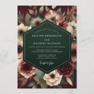 Convite Casamento Floral Sombrio Borgonha
