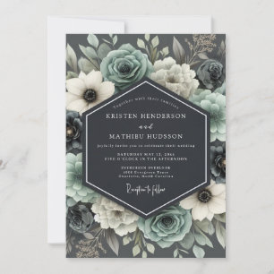 Convite Casamento Floral Sombrio Slate & Ivory