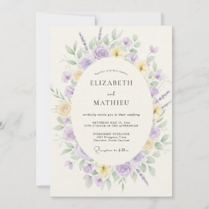 Convite Casamento Floral Sonhador Amarelo Pálido Lavanda