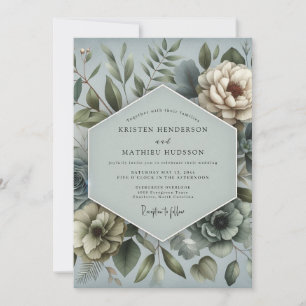 Convite Casamento Floral Sonhador Azul Aço