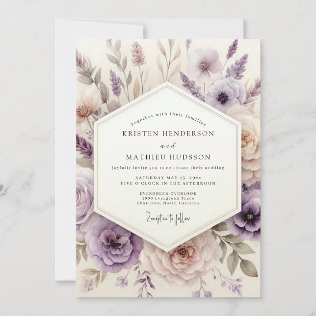 Convite Casamento Floral Sonhador de Lavanda (Frente)