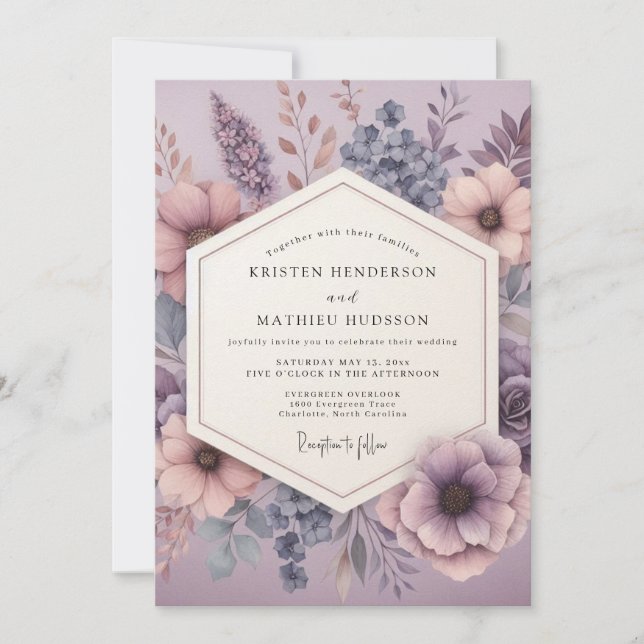 Convite Casamento Floral Sonhador Malva (Frente)