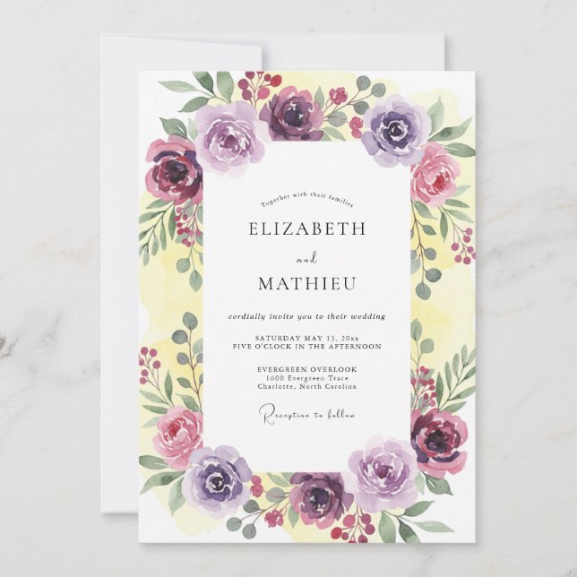 Convite Casamento Floral Sonho Romântico de Lavanda (Frente)