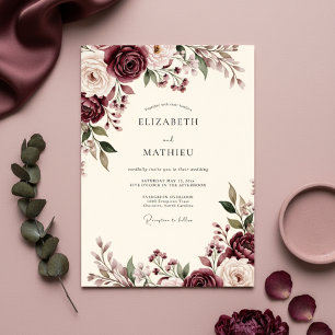 Convite Casamento Floral Soturno Borgonha