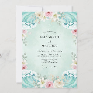 Convite Casamento Floral Suave Aqua