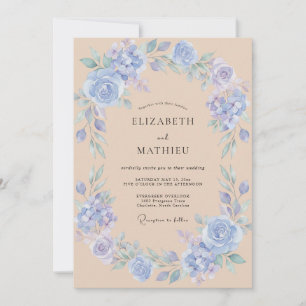 Convite Casamento Floral Suave Azul