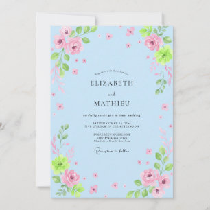 Convite Casamento Floral Suave Céu Azul