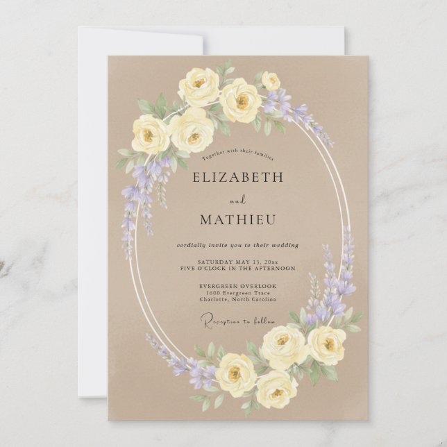Convite Casamento Floral Suave de Creme de Lavanda (Frente)