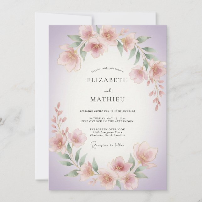 Convite Casamento Floral Suave de Lavanda (Frente)