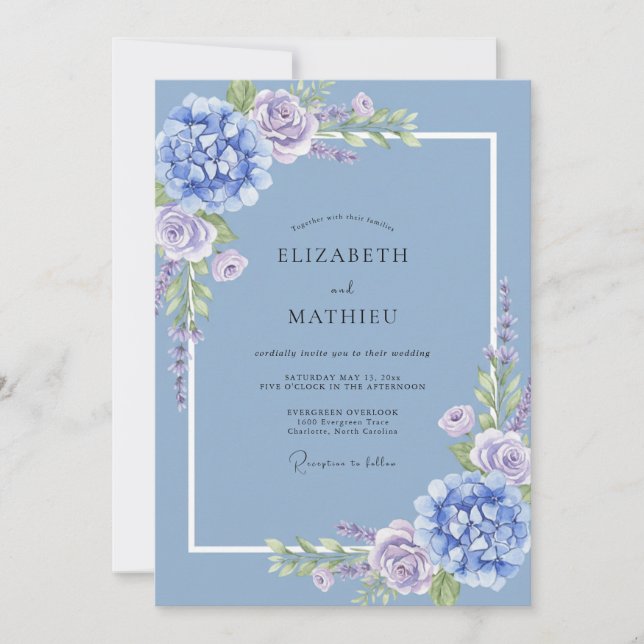 Convite Casamento Floral Suave de Periwinkle (Frente)