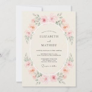 Convite Casamento Floral Suave de Pêssego Romance