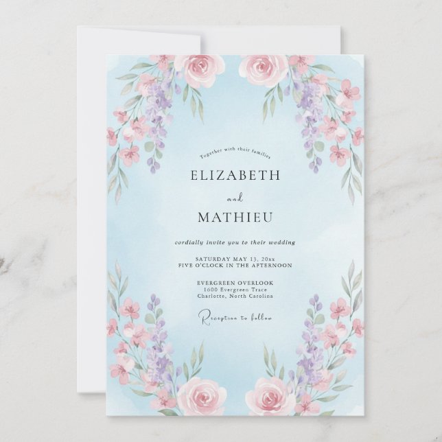 Convite Casamento Floral Suave de Vinca (Frente)