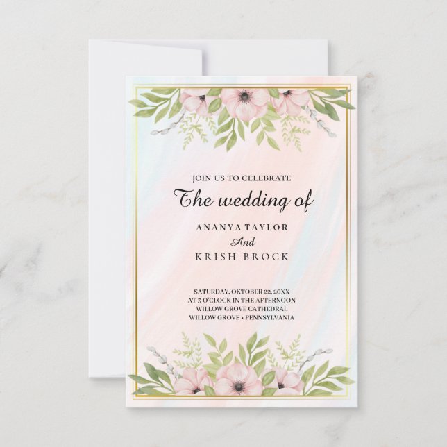 Convite Casamento Floral Suave e Rosa (Frente)