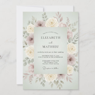 Convite Casamento Floral Suave em Verde Sage