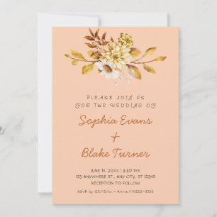 Convite Casamento Floral Suave Laranja Claro Rústico Antig