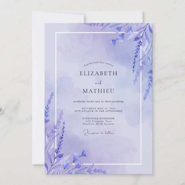 Convite Casamento Floral Suave Lavanda (Frente)