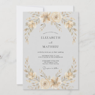 Convite Casamento Floral Suave Marfim