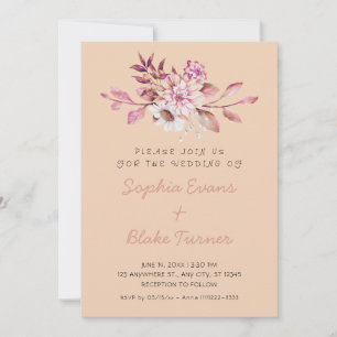 Convite Casamento Floral Suave Marrom Claro País Moderno