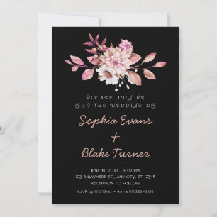Convite Casamento Floral Suave Preto País Moderno