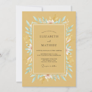 Convite Casamento Floral Suave Romance Mostarda