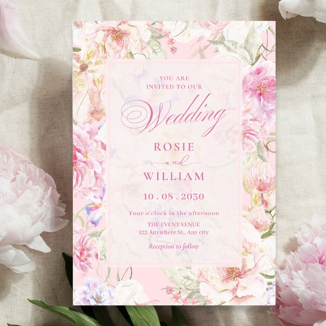 Convite Casamento floral suave rosa estético (Criador carregado)