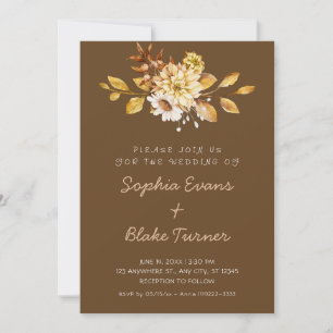 Convite Casamento Floral Suave Rústico Antigo Marrom Escur
