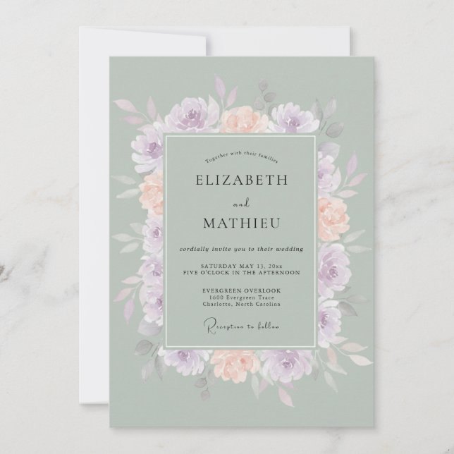 Convite Casamento Floral Suave Sage (Frente)