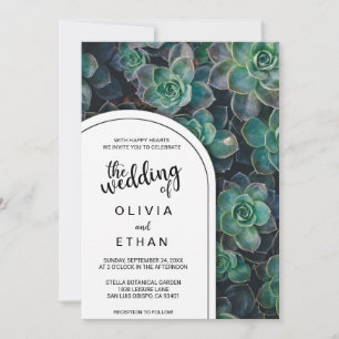 Convite Casamento Floral Suculente Verde Botânico Elegante