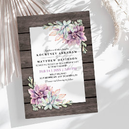 Convite Casamento Floral Suculento em Aquarela Rústica