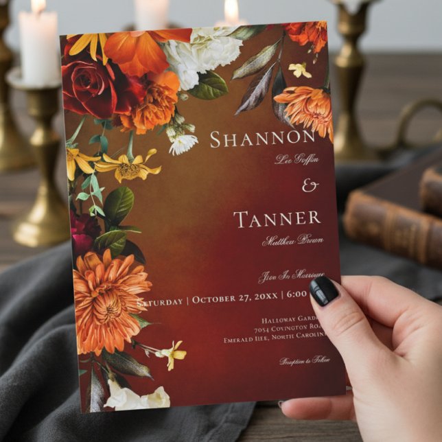 Convite Casamento Floral Sunset Dark Elegant Summer (Criador carregado)