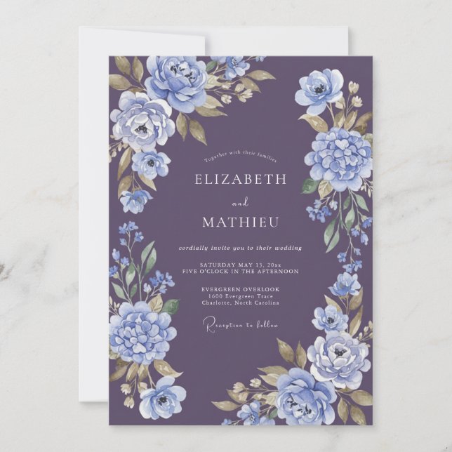 Convite Casamento Floral Suntuoso Ameixa (Frente)