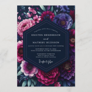 Convite Casamento Floral Suntuoso Azul Naval
