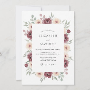 Convite Casamento Floral Suntuoso Borgonha