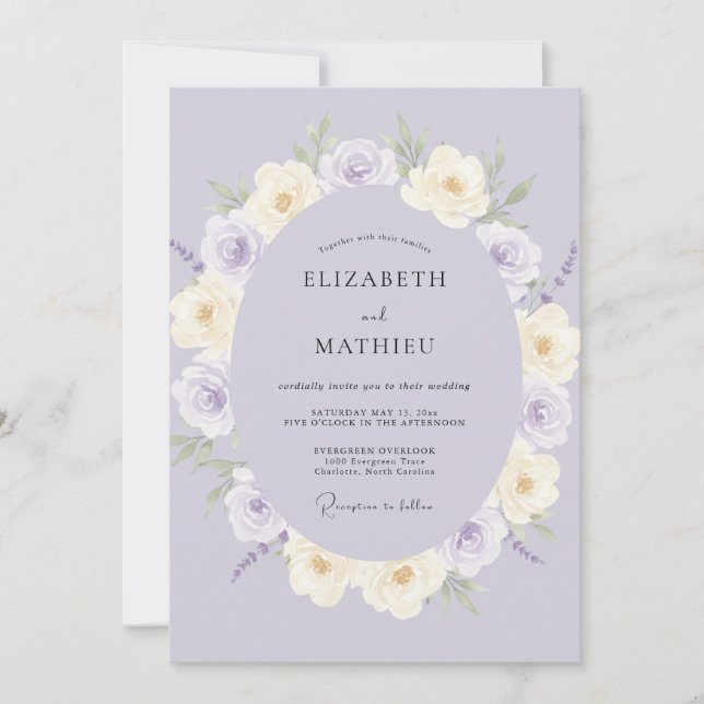Convite Casamento Floral Suntuoso de Lavanda (Frente)