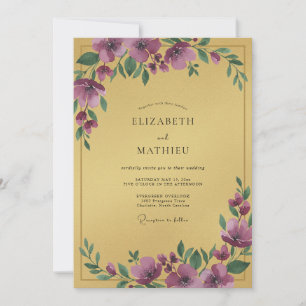 Convite Casamento Floral Suntuoso Dourado