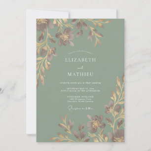 Convite Casamento Floral Suntuoso em Verde Sálvia