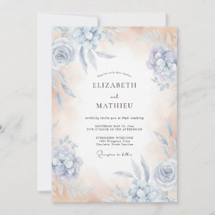 Convite Casamento Floral Sussurrante Azul Céu