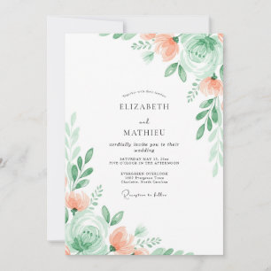 Convite Casamento Floral Sutil Verde Menta
