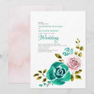 Convite Casamento Floral Teal Dusty Rosa Blush