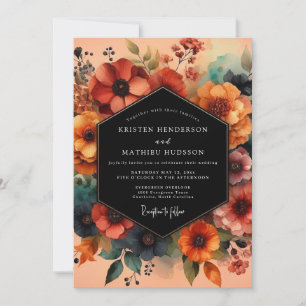 Convite Casamento Floral Teal Mal-humorado Ferrugem