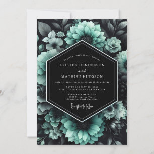 Convite Casamento Floral Teal Noir